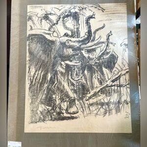 Fritz Behn Art Africa Elephants Lithograph Listed Artist Vintage